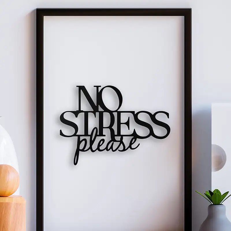 Scritta in legno no stress please — taglio laser